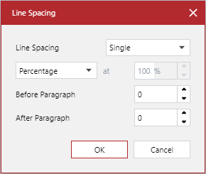 Line Spacing pop-up dialog box Line Spacing pop-up dialog box